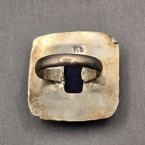 Etruscan Revival Ring Dichroic Glass Cabochon VTG Silver-Plt Size 7.5 Jewelry - Picture 4 of 13